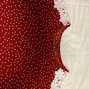 Shein Red Polka Dot Top with White Floral Trim